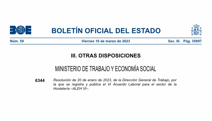 Acuerdo Laboral de ámbito Estatal para el sector de Hostelería (ALEH)