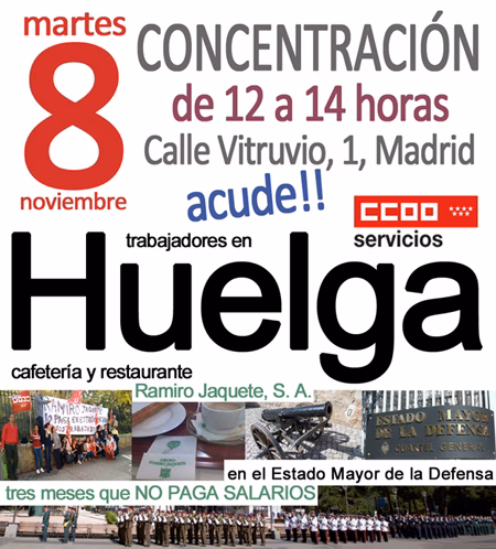 Continúa la huelga en el servicio de cafetería y restaurante en el Estado Mayor de la Defensa