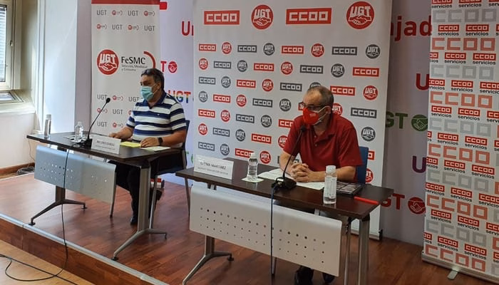 Rueda de prensa de José María Martínez de Servicios CCOO y Antonio Oviedo de FeSMC-UGT. Bloqueo negociación colectiva Hostelería y Comercio